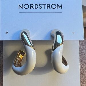 Nordstrom Ivory Enamel Gold Sculpted Twisted Hoop Stud Earrings::NWT::